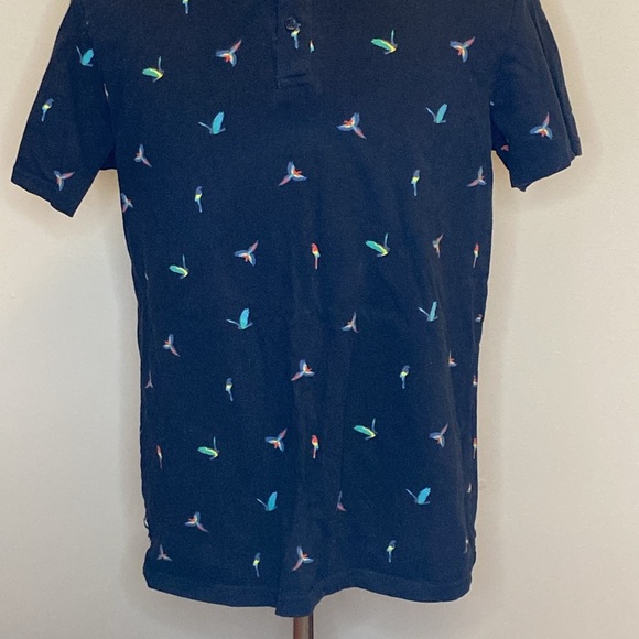 Superdry Premium City Polo Shirt in Colorful Bird Print and Blue Cotton (sz XL) - Picture 3 of 6